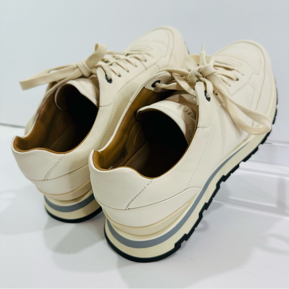 HUGO BOSS MENS BURNISH ITALIAN LEATHER SIZE 8 CREAM LOW TOP TRAINERS SNEAKERS - Picture 7 of 13